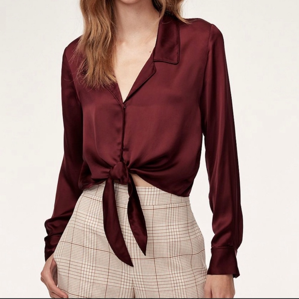 Aritzia Wilfred Tie Front Blouse, burgundy
